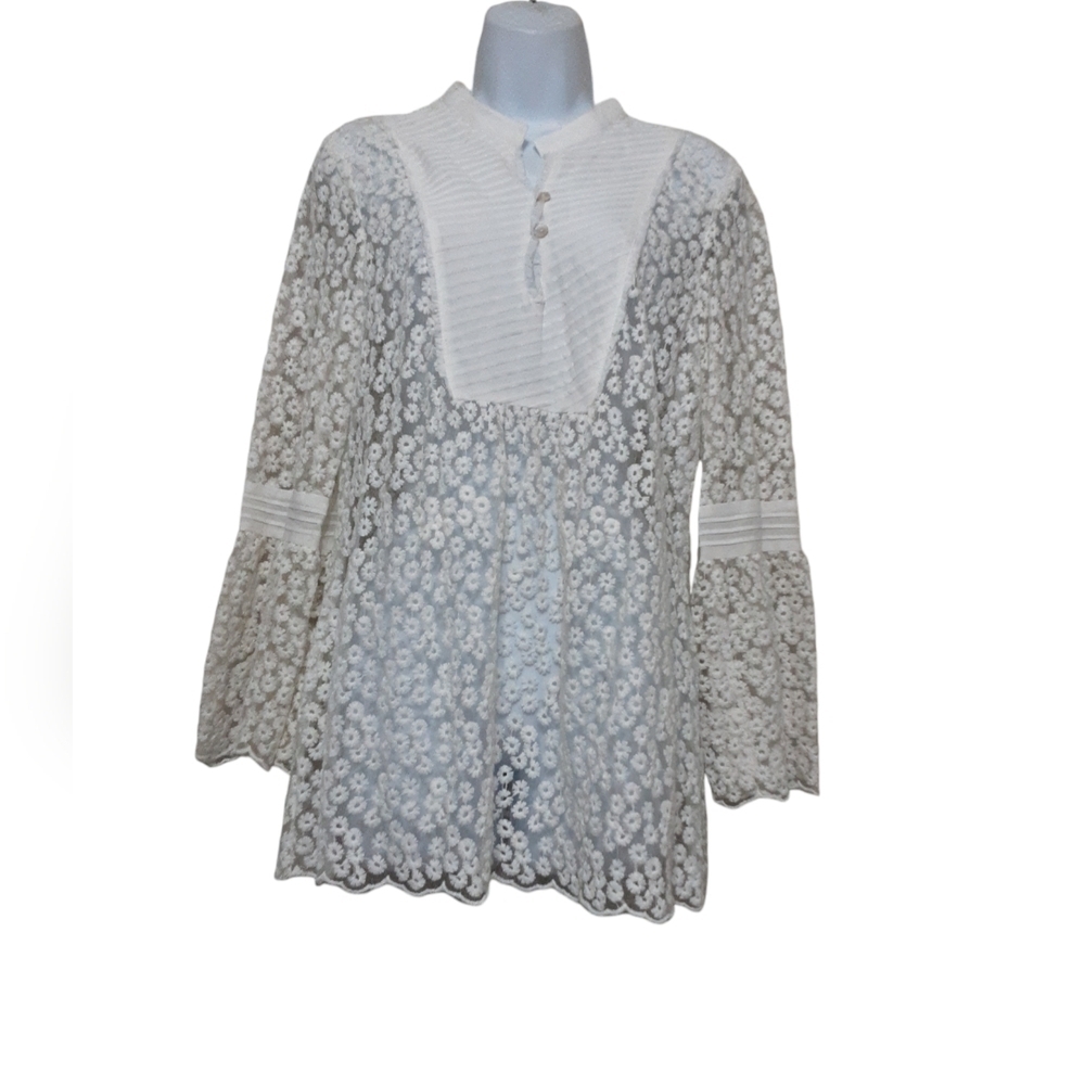 Sundance Sheer Blouse  women M Floral White embroidered Boho cottage-core fairy